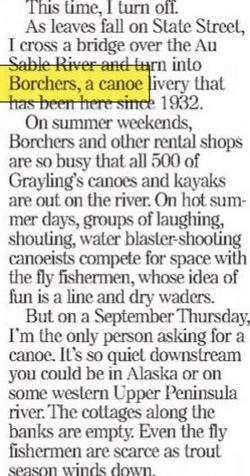 Borchers AuSable Canoe & Kayak - Oct 03 2004 Article (newer photo)